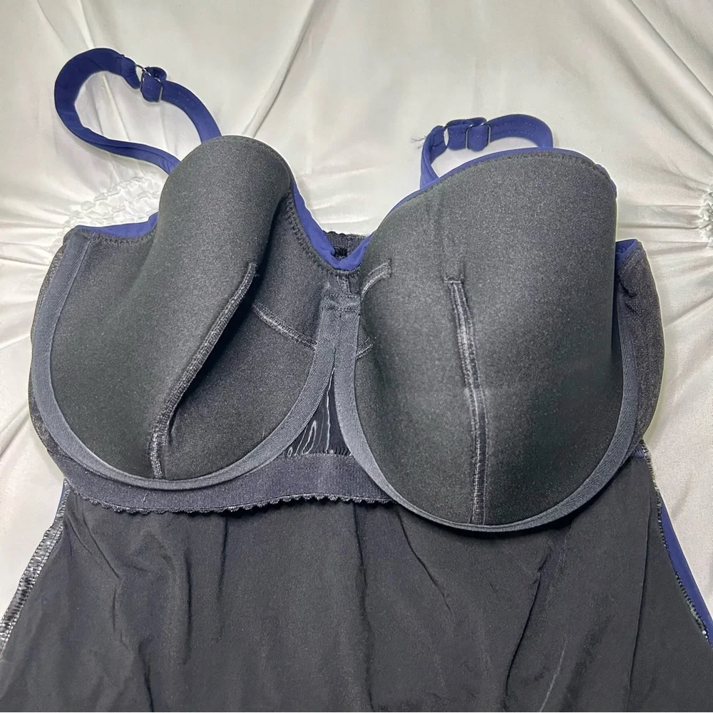 NWT Profile By Gottex Tutti Fruitti Blue Tankini Top Underwire Bra 36D